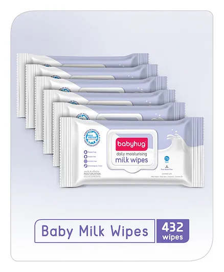 Babyhug Daily Rich Moisturising Milk Wipes 72 Pieces- Pack of 6