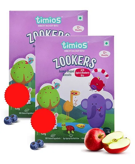 Timios Zookers Apple & Blueberry Biscuits 150 gm - Pack of 2
