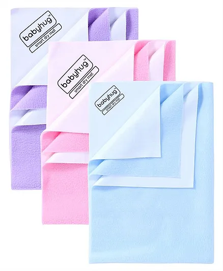 Babyhug Smart Dry Bed Protector Sheet Set of 3 - Medium (Lilac, Pink & Sky Blue)