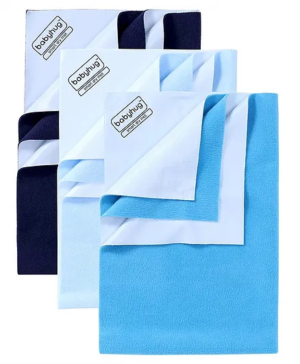 Babyhug Smart Dry Bed Protector Sheet Set of 3 - Extra Large (Navy, Sky Blue & Feeroju)