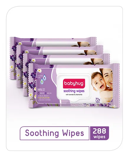Babyhug Soothing Lavender & Chamomile Wipes - 72 Pieces (Pack of 4)