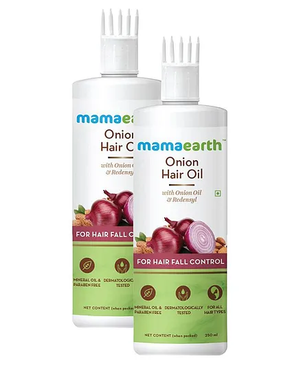 Buy mamaearth Onion Hair Oil for Regrowth & Hair Fall Control - 250 ml (Pack  of 2) Online at 
