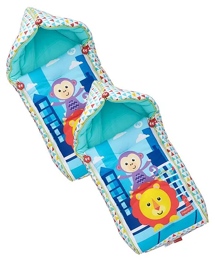 Fisher Price 3 in 1 Baby Carry Nest Monkey & Lion Print - Blue (Pack of 2)
