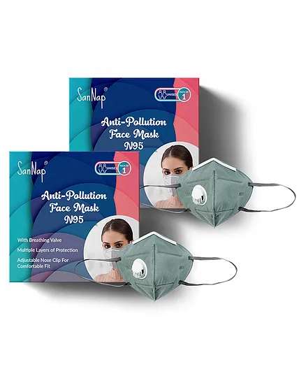 SanNap N95 Anti Pollution Face Mask with Earloop ( Grey ) - Pack of 2