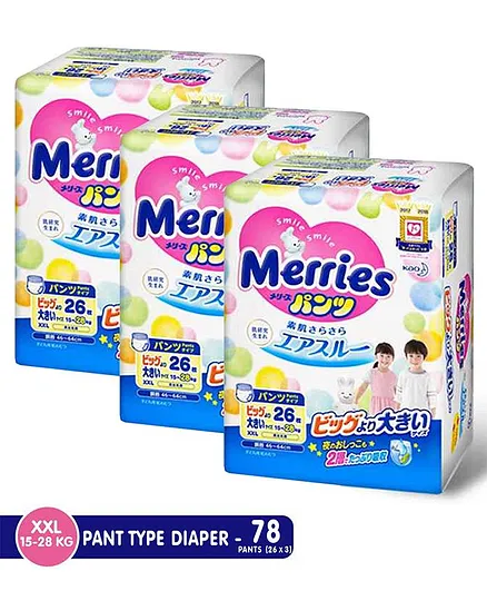 Merries Pant Style Diapers XXL - 26 Pieces - (Pack of 3)