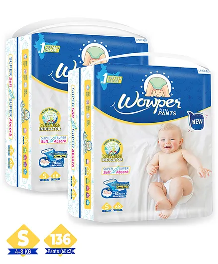 Wowper Fresh Pants Diapers Small - 68 Pieces - (Pack of 2)