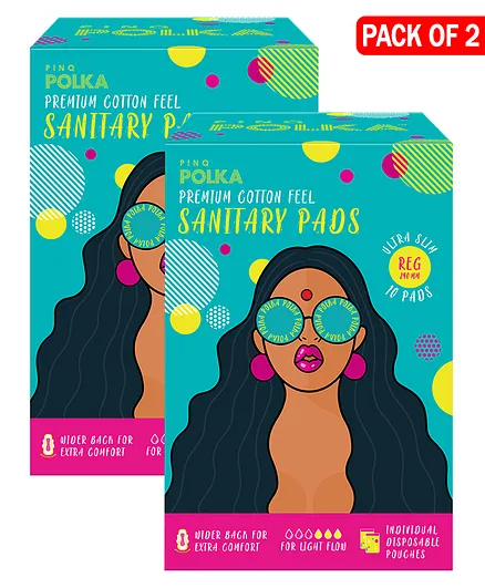 Pinq Premium Organic Sanitary Pads with Individual Disposable Biodegradable Pouch Size Regular - 10 Pads (Pack of 2)