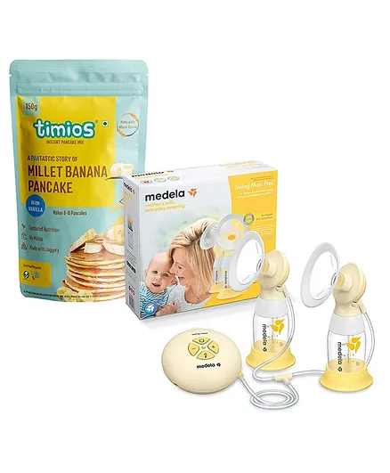 Medela Swing Maxi Flex Double Electric Breast Pump - White Yellow and Timios Millet Pancake Mix Banana - 150g