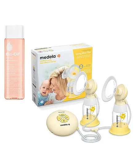 Medela Swing Maxi Flex Double Electric Breast Pump - White Yellow and Bio Oil - 200 ml (Specialist Skin Care Oil - Scars, Stretch Mark, Ageing, Uneven Skin Tone)