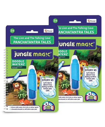 Jungle Magic Doodle Waterz Panchatantra Tales The Lion & The Talking Cave Reusable Water Reveal Colouring Book with Water Pen - English (Pack of 2)