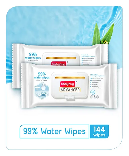 Babyhug Advanced 99% Pure Water (Unscented) Wipes - 72 pieces (Pack of 2)