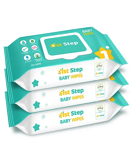 1st Step Baby Wet Wipes With Lid Enriched With Aloe Vera And Jojoba Oil - 72 Pieces (Pack of 3)