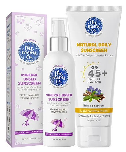 The Moms Co Mineral Based Sunscreen - 100 ml and Daily Sunscreen SPF 45- Cream - 50 gm for Women