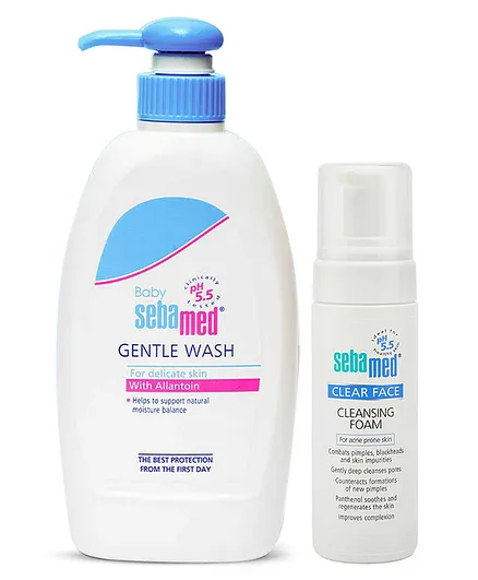 Sebamed Baby Gentle Wash - 400 ml and  Clear Face Foam - 150 ml for Women (Packaging May Vary)