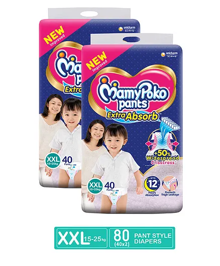 MamyPoko Extra Absorb Pant Style Diaper XX Large Size - 40 Pieces - (Pack of 2)