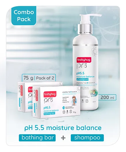 Babyhug Pro pH 55 Moisture Balance Shampoo - 200ml & Babyhug Pro pH 55 Moisture Balance Bathing Bar - 75 gm- Pack of 2