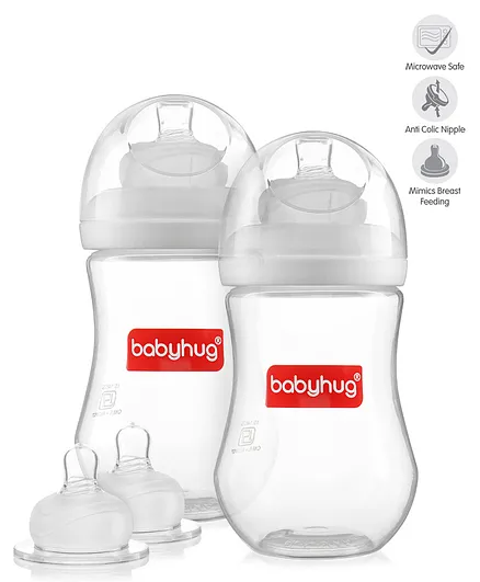 Babyhug Wide Neck Feeding Bottle White 250 ml - Pack of 2