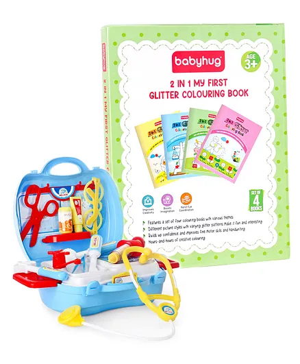 Babyhug Hello Doctor Suitcase Playset with Babyhug 2 in 1 My first Glitter Colouring Books