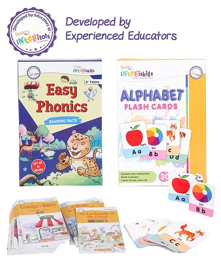 Intelliskills Phonics Story Books Learn to Read (Set of 16) & Intelliskills Early Literacy Alphabet Flash Cards (30)