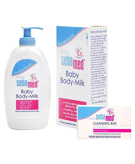 Sebamed Baby Body Milk - 400 ml & Baby Cleansing Bar 100 gm - (Packaging May Vary)