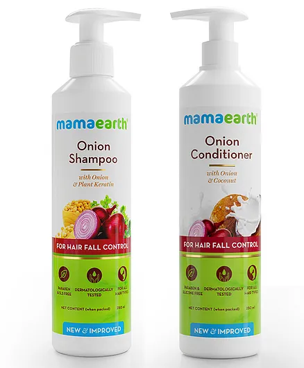 Mamaearth Onion Conditioner for Hair Growth & Hair Fall Control with Coconut Oil - 250 ml AND mamaearth Onion Hair Fall Shampoo with Onion Oil & Plant Keratin - 250 ml