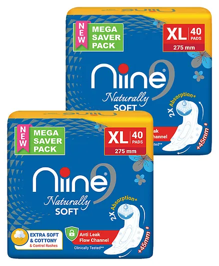 Niine Naturally Soft Super Saver Pack Sanitary Napkins XL - 40 Pieces - (Pack of 2)