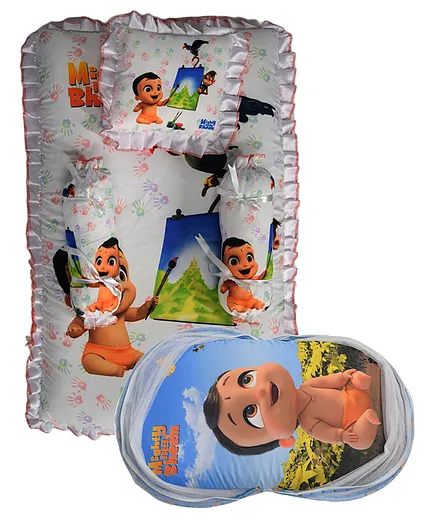 Chhota Bheem by BT Baby Bedding with Mosquito Net and Baby Bedding Set Mighty Bheem Print - Multicolor