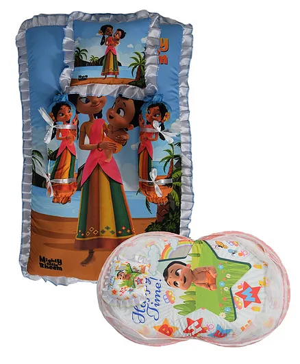 Chhota Bheem by BT Baby Bedding with Mosquito Net (Multicolour) and Baby Bedding Set Mighty Little Bheem Print (Blue)