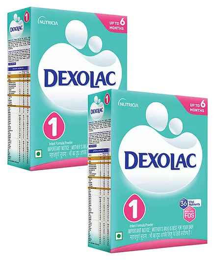 Dexolac Stage 1 Infant Formula Milk Powder Bag In Box Pack - 400 gm (Pack of 2)