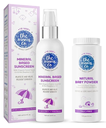 The Moms Co. Talc Free Baby Powder - 100 gm & Mineral Based Sunscreen - 100 ml