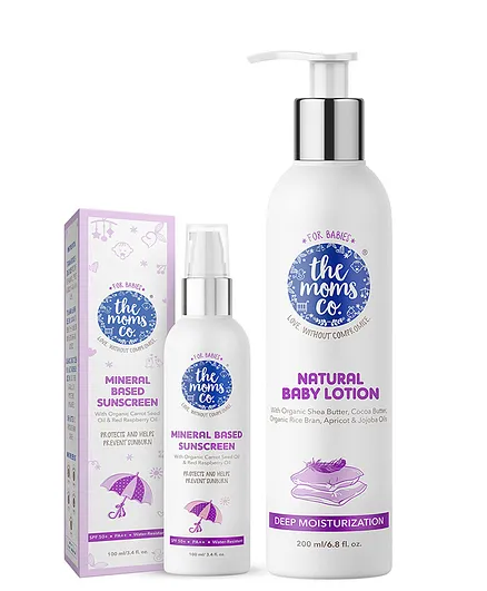 The Moms Co Natural Baby Lotion - 200 ml & Mineral Based Sunscreen - 100 ml