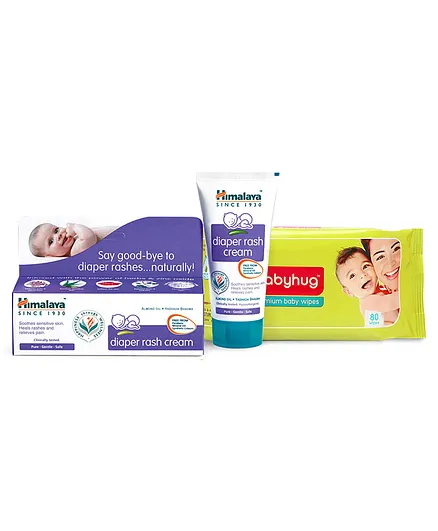 Babyhug Premium Baby Wipes - 80 Pieces AND Himalaya Herbal Diaper Rash Cream - 50 gm