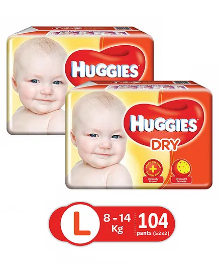 Huggies Dry Taped Diapers Large - 52 Pieces (Pack of 2)
