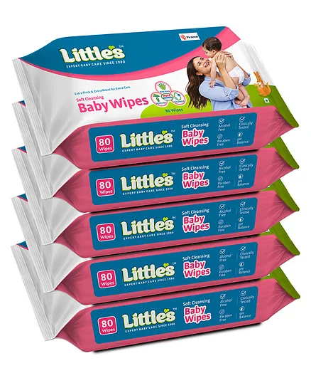 Little's Soft Cleansing Baby Wipes - 80 Pieces (Pack of 5)