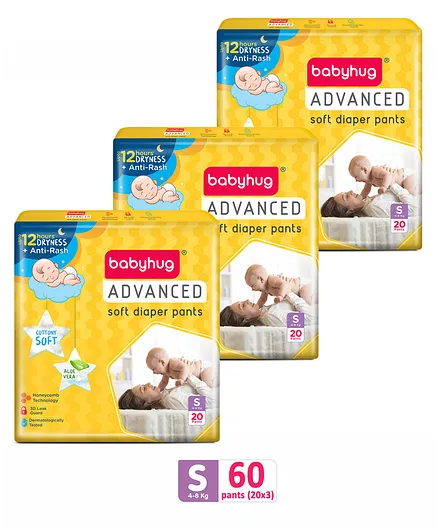 Babyhug Advanced Pant Style Diapers Small - 20 Pieces Pack of 3