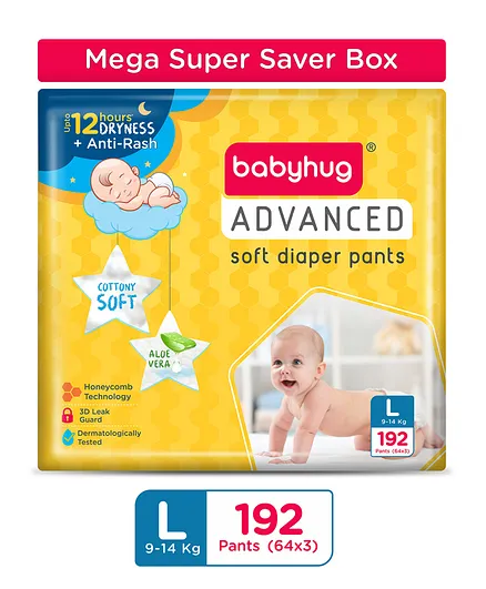 Babyhug Mega Super Saver Box of Advanced Pant Style Diapers Large - 192 Pieces