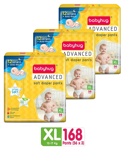 Babyhug Advanced Pant Style Diapers Extra Large - 56 Pieces - (Pack of 3)