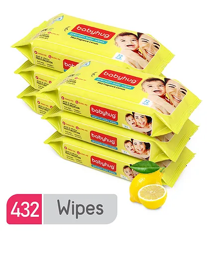 Babyhug Premium Baby Lemon Wipes - 72 Pieces (Pack of 6)