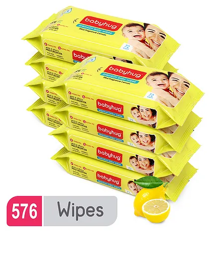 Babyhug Premium Baby Lemon Wipes - 72 Pieces ( Pack of 8 )