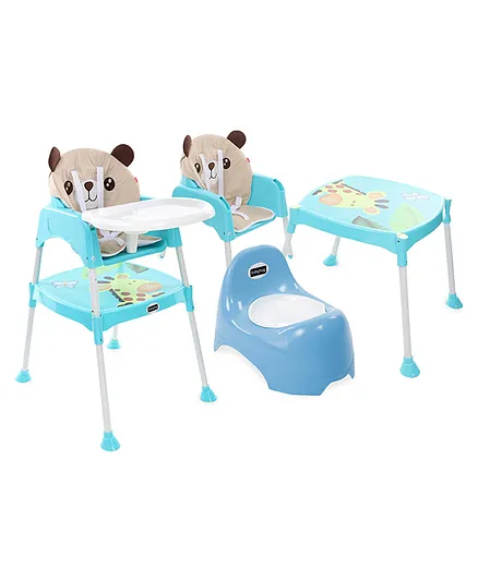 Babyhug Teeny Tiny Potty Chair With Lid  AND Babyhug 3 in 1 Play & Grow High Chair With 5 Point Safety Harness & Anti-Slip Base (Blue)