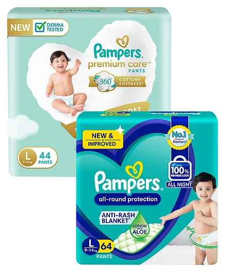 Pampers Premium Care Pant Style Diapers Large - 44 Pieces & Pampers Pant Style Diapers Large - 64 Pieces