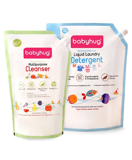 Babyhug Liquid Laundry Detergent Refill Pack - 1500 ml & Multipurpose Liquid Cleanser Refill Pack - 1200 ml