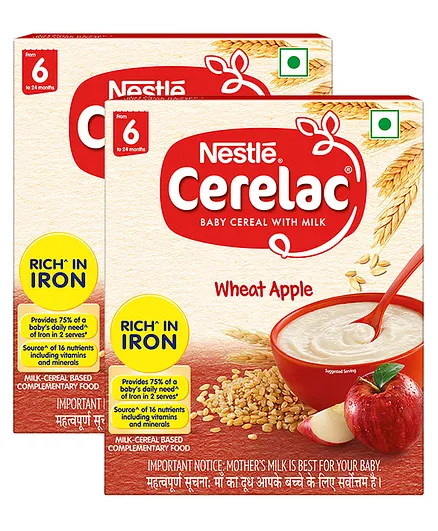 Nestle Cerelac Fortified Baby Cereal With Milk Wheat Apple - From 6 Months 300 gm Bib Pack(Pack of 2)