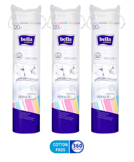 Bella Double Sided Cotton Pads  - 120 Pieces - (Pack of 3)