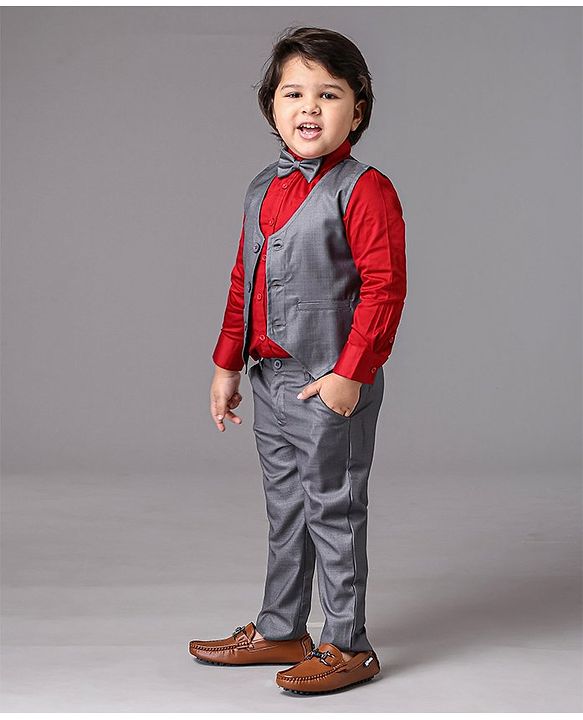 Babyhug Full Sleeves Party Suit Solid Color - Grey