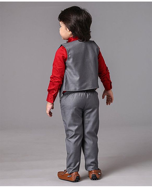 Babyhug Full Sleeves Party Suit Solid Color - Grey