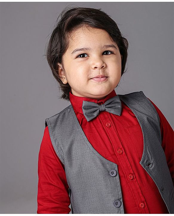 Babyhug Full Sleeves Party Suit Solid Color - Grey