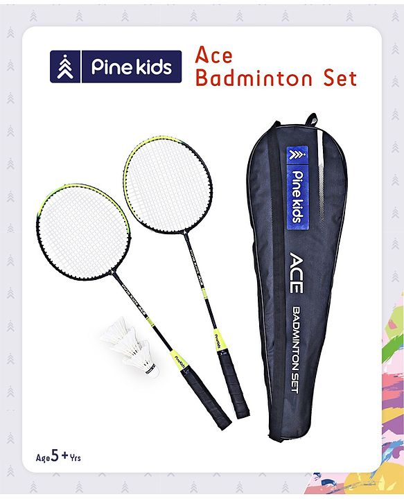 Pine Kids Badminton Set - Green & Black | Includes 2 Lightweight Rackets & 3 Shuttlecocks | Strong Frame, Easy Grip Handle | Perfect Outdoor/Indoor Sports Game for Kids.