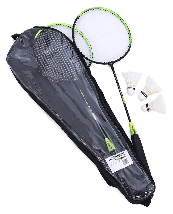 Pine Kids Badminton Set - Green & Black | Includes 2 Lightweight Rackets & 3 Shuttlecocks | Strong Frame, Easy Grip Handle | Perfect Outdoor/Indoor Sports Game for Kids.