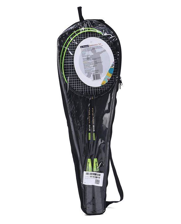 Pine Kids Badminton Set - Green & Black | Includes 2 Lightweight Rackets & 3 Shuttlecocks | Strong Frame, Easy Grip Handle | Perfect Outdoor/Indoor Sports Game for Kids.